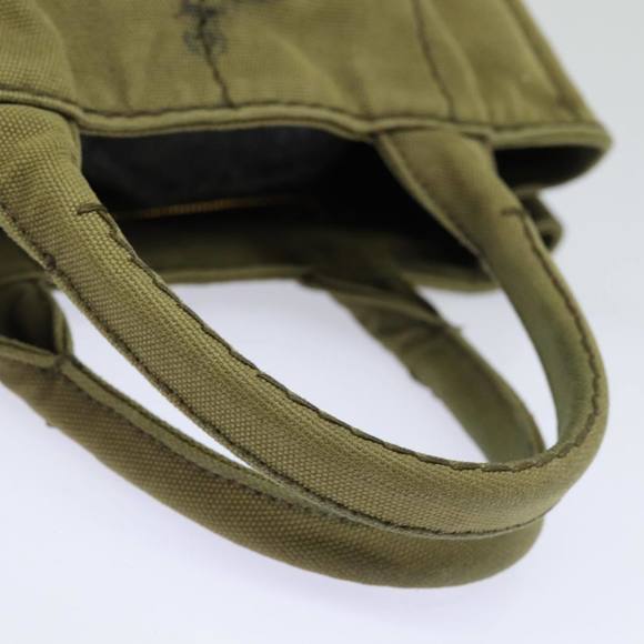 PRADA Canapa PM Hand Bag Canvas 2way Khaki Gold Auth 84641 - Picture 8 of 16